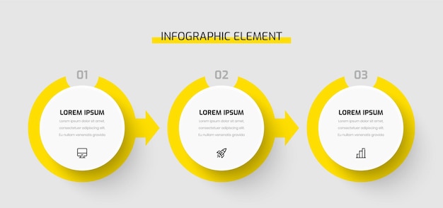 Business Infographic Template Presentation Circle Label with Arrow Yellow Color 3 Numbers and Icons