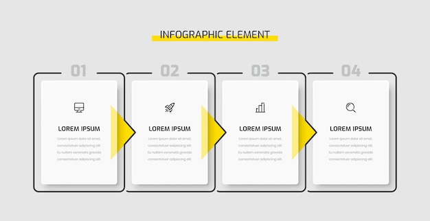 Business Infographic Template Presentation Rectangle Label with Yellow Color 4 Numbers and Icons