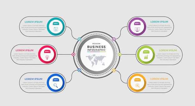 Business Infographic template. Thin line design with numbers 6 options or steps.