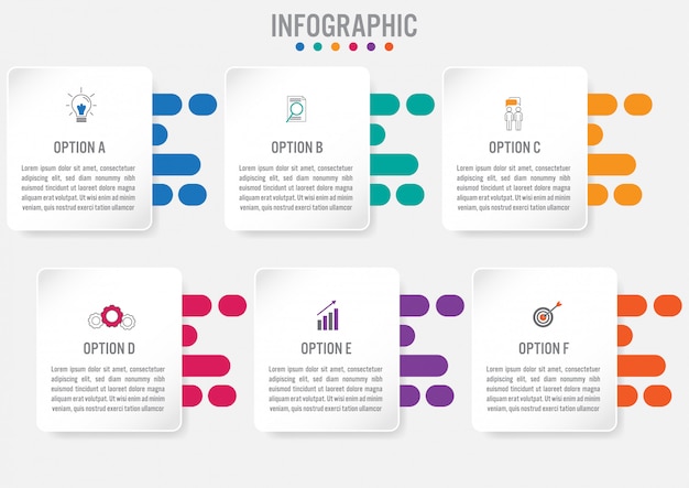 Business infographic template with 6 options