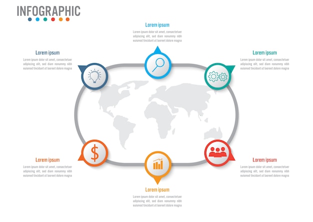 Business infographic template with 6 options