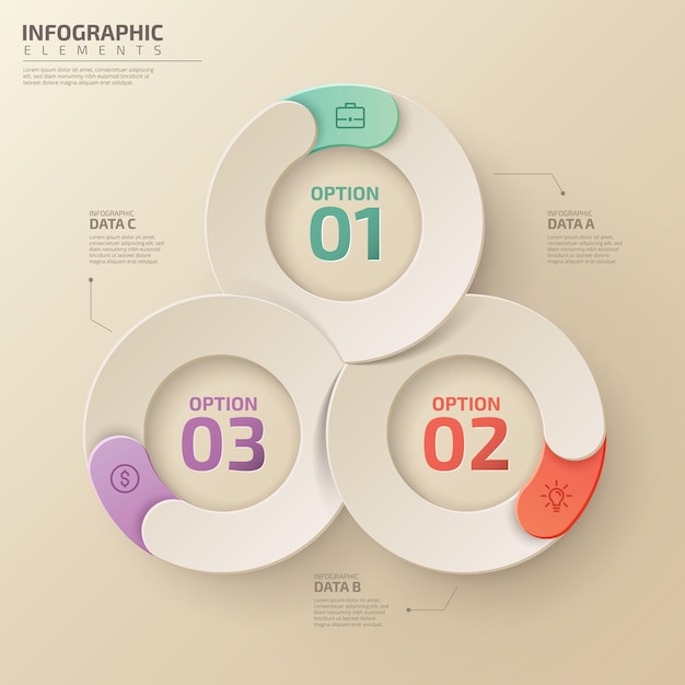 Business infographic template with circle round 3 steps or options