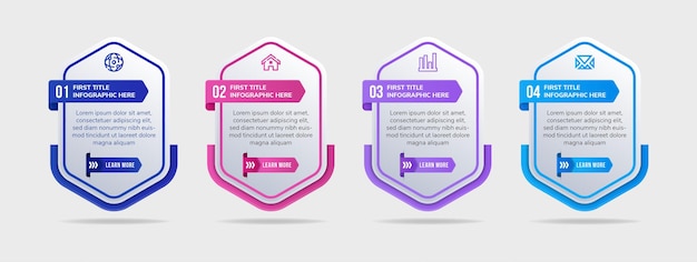 Business infographic template with step or option design. realistic infographic label in 4 steps.