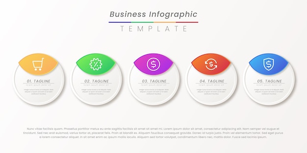 Business infographic thin line process with square and circle template design with icons and attractive color