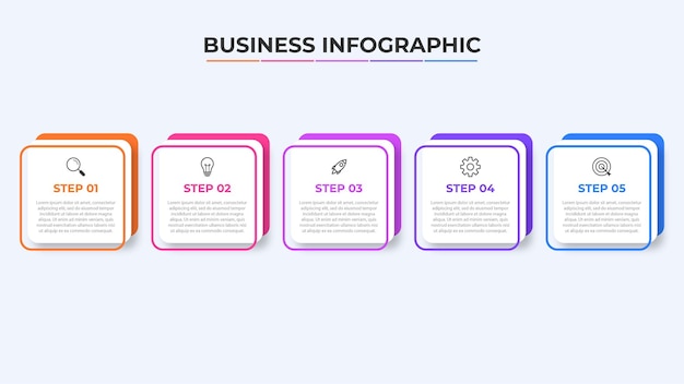 Business infographic thin line process with square template design with icons and 5 options or steps Vector illustration