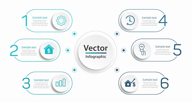 Business infographics design template with 6 options