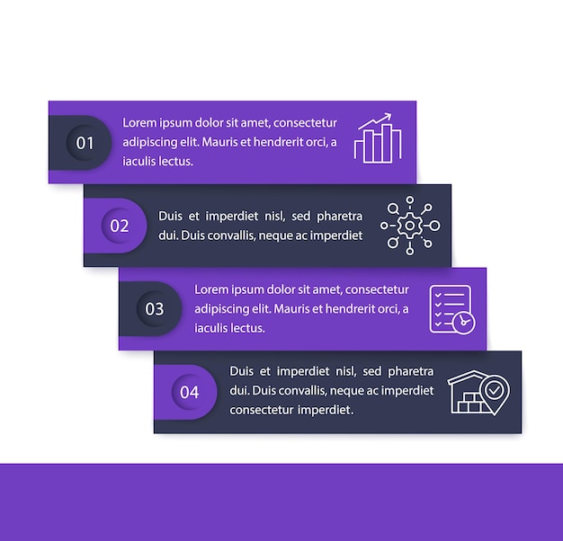 Business infographics with line icons, 1, 2, 3, 4 steps