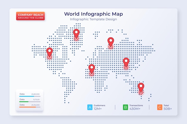 Business Inforgraphic Template with Location Pointer on World