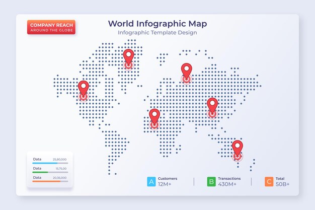 Vector business inforgraphic template with location pointer on world