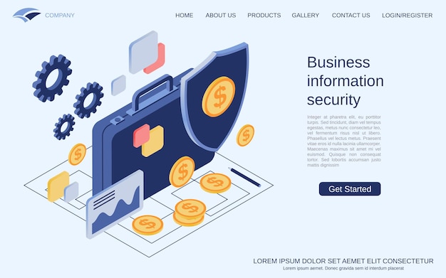 Business information security data protection privacy flat 3d isometric vector concept