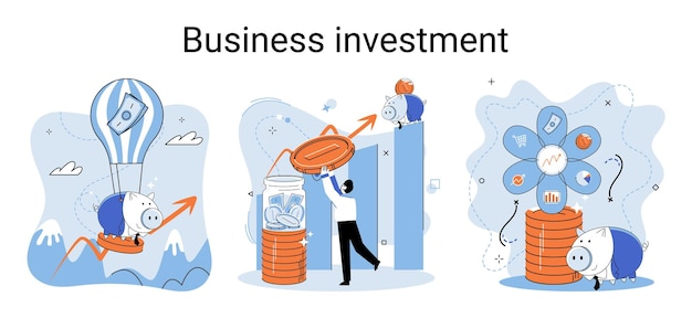 Vector business investment metaphor investment capital profit and income multiplying buying shares and funds modern economy