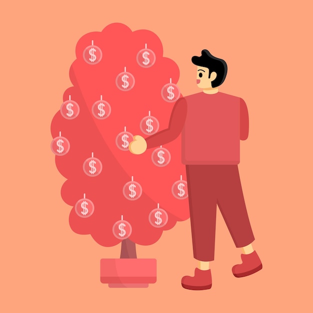 Business investment profit flat illustration Revenue and income metaphor Money tree in flower pot