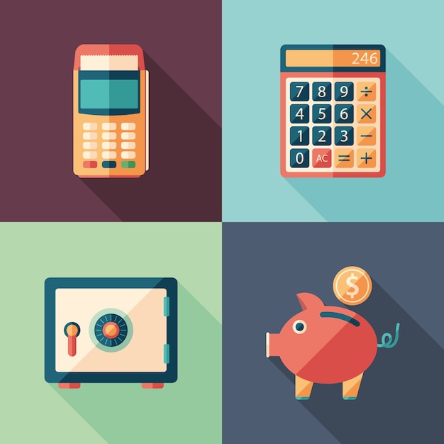 Business investment and savings flat square icons set.