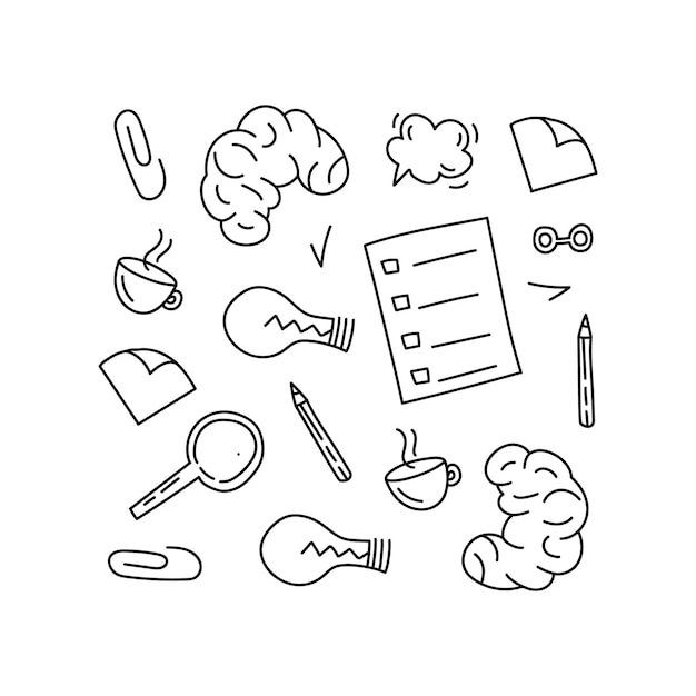 Business items for learning in linear doodle style