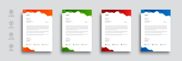 Business letterhead Letterhead template with various colors Letterhead template in flat style Mod