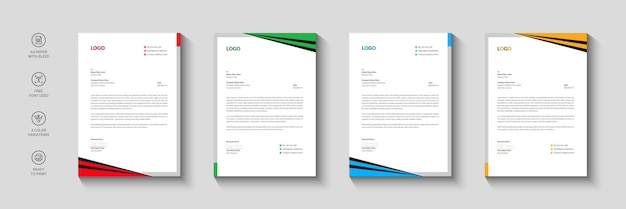 Business letterhead Letterhead template with various colors Letterhead template in flat style Mod