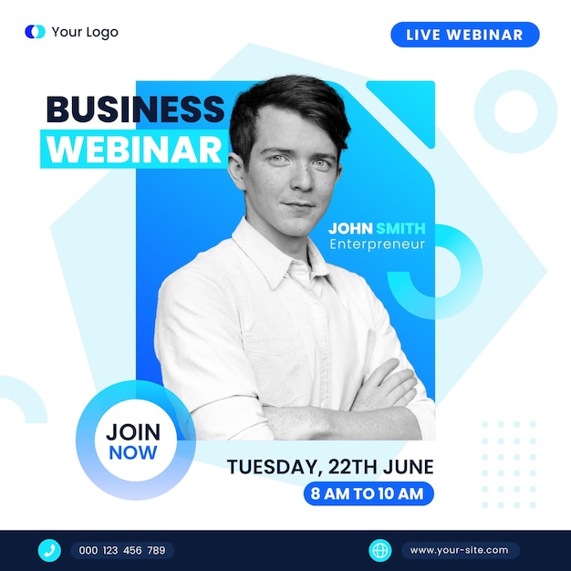 Business live webinar and corporate social media post template