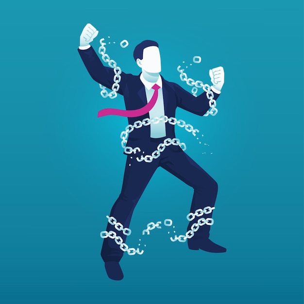 Business man breaking chain for freedom and spirit in business concept