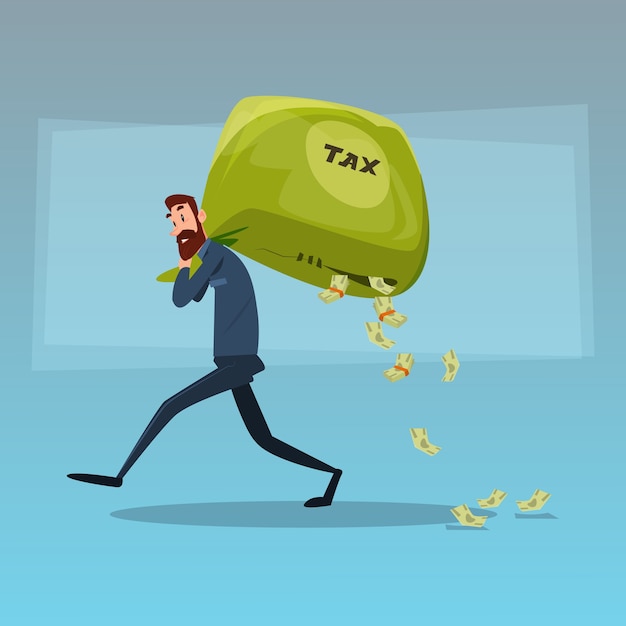 Business Man Carry Money Bag Tax Concept Flat 