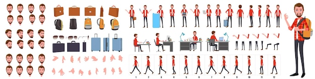 Business Man Character Design Model Sheet  Front side back view and Side walkcycle animation