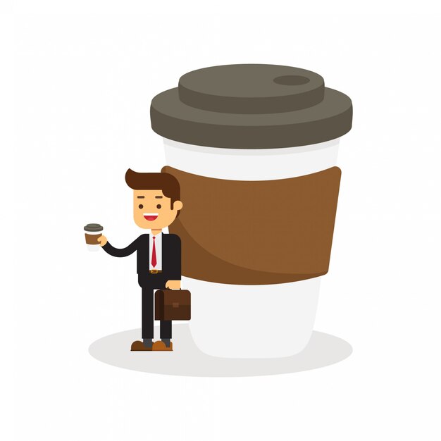 Vector business man has coffee break