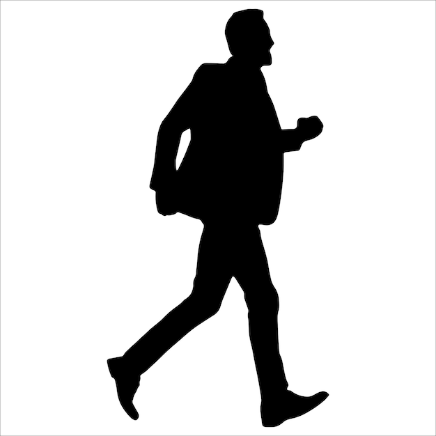 Vector business man holding briefcase walking silhouette holding mobile holding laptop vector illustration