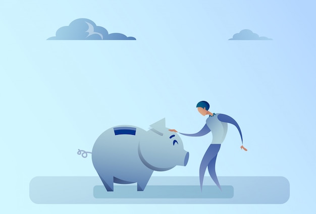 Business Man Holding Piggy Bank Money Savings Concept