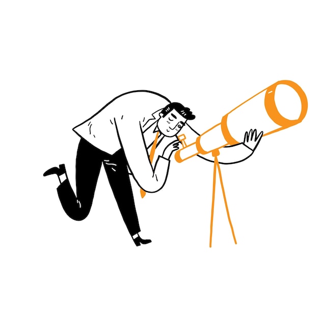 Vector business man holding spyglass vector illustration finances success investment concept