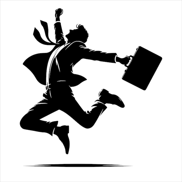 Business man jumping pose vector silhouette