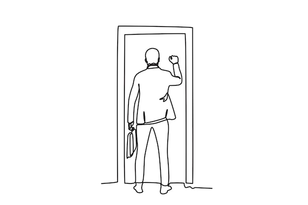 A business man knocked on the door Work obstacle oneline drawing