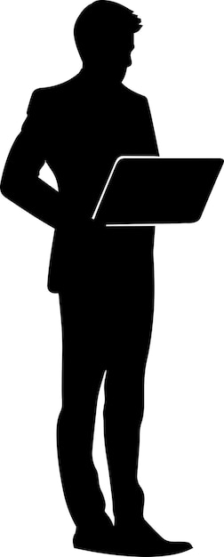 Business man stand with laptop vector silhouette 19