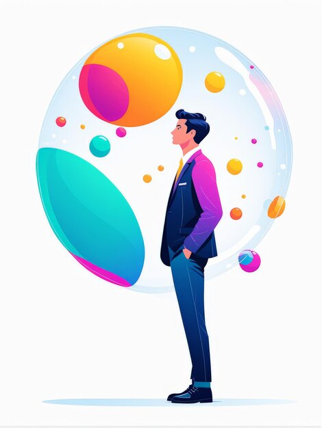 Vector business man in suit and sunglasses standing near globe vector illustration