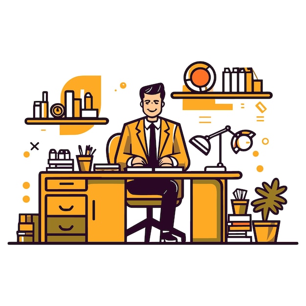 Business man walking in the office vector illustration