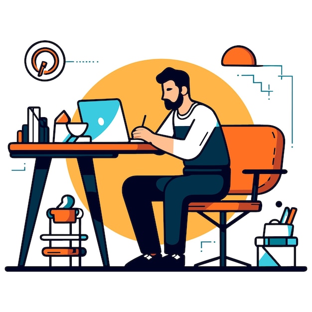 Business man walking in the office vector illustration