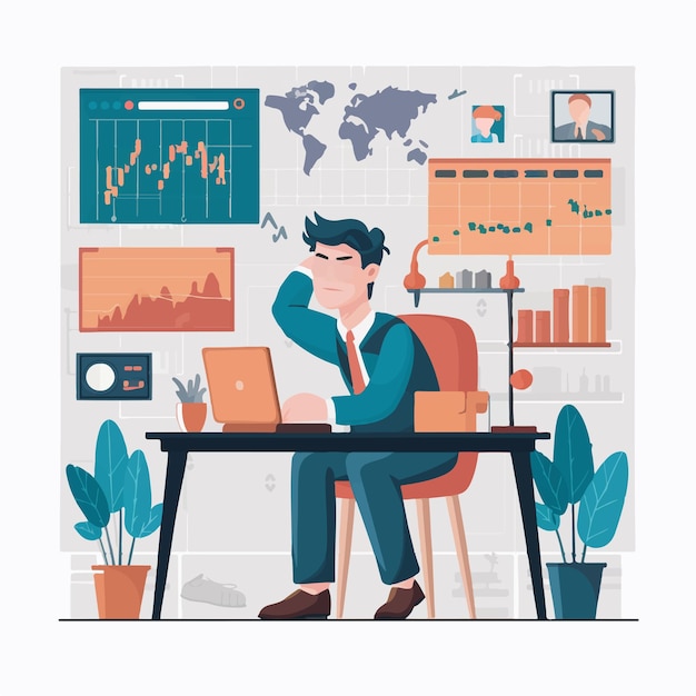 Vector business man working on stock financial trade market diagram vector