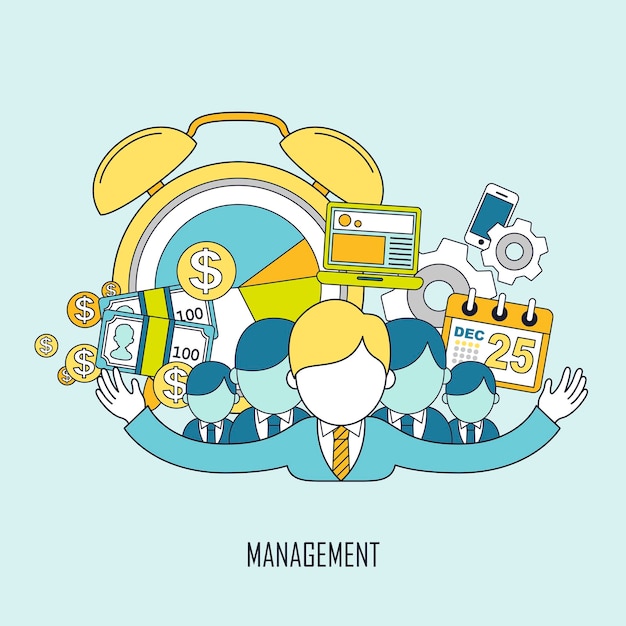 Vector business management concept in flat thin line style