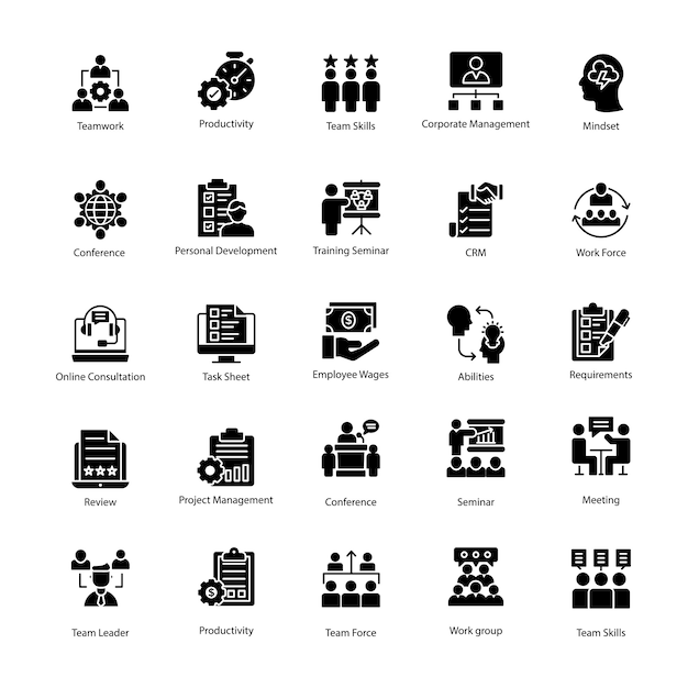 Business Management Glyph Icon Collection