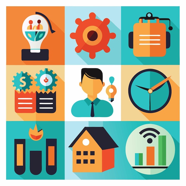 Business management vector icon set illustration