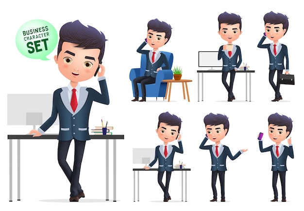 Business manager vector characters set Business character office manager calling and standing