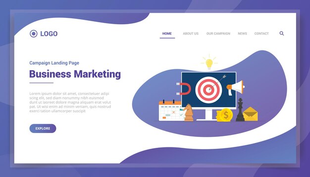 Vector business marketing concept for website template landing homepage vector illustration