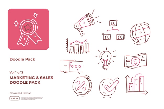 Business and marketing doodle icon illustration set with thin outline style vector illustration