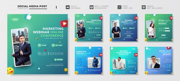 Business marketing live webinar social media post template collection