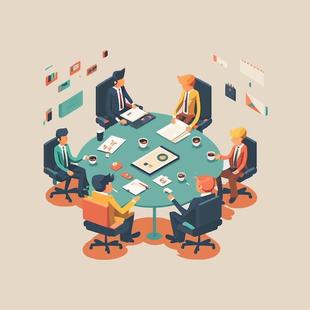 Business meeting team presentation Flat people on conference vector illustration