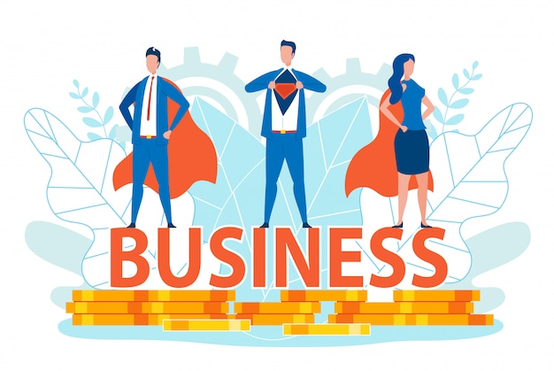 Business Men and Woman in Super Hero Costumes.