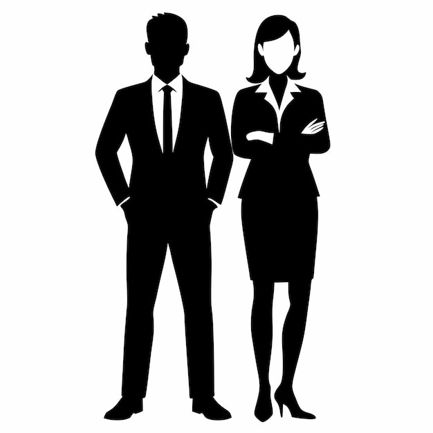 Vector business men and women standing pose silhouette vector illustration