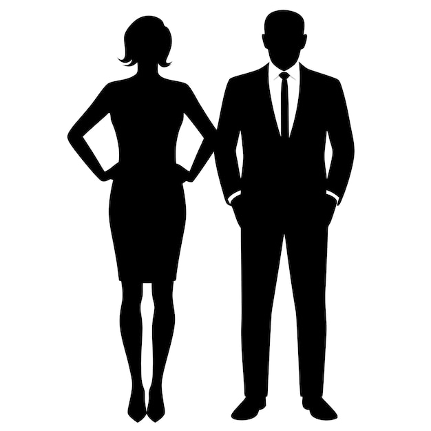 Vector business men and women standing pose silhouette vector illustration