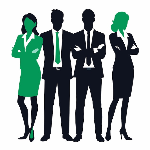 Vector business men and women standing pose vector silhouette black color white background 25