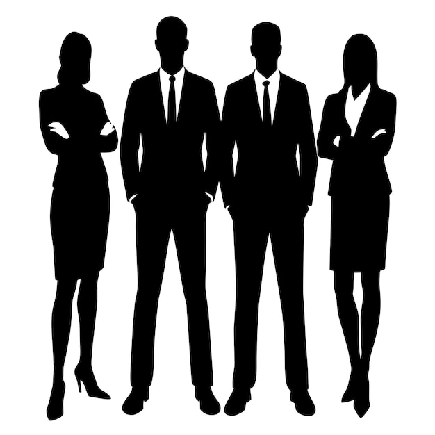 Vector business men and women standing pose vector silhouette black color white background 27