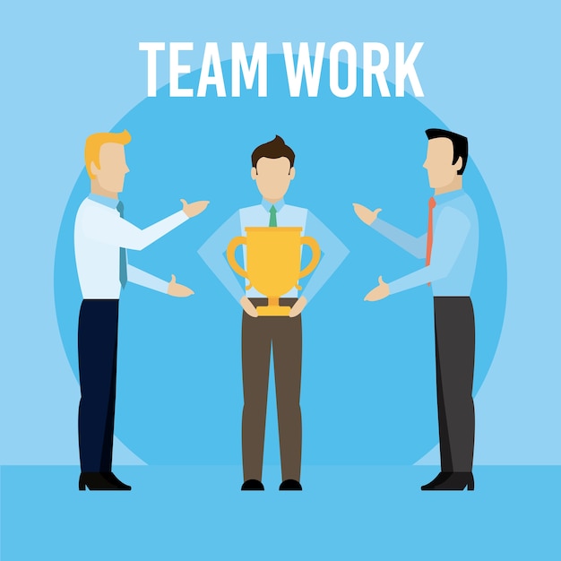 Business mens teamwork with trophy cup cartoons vector illustration graphic design