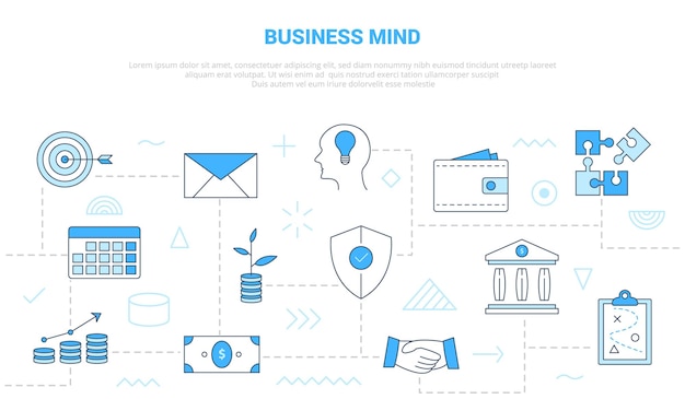 Business mind concept with icon set template banner with modern blue color style vector illustration